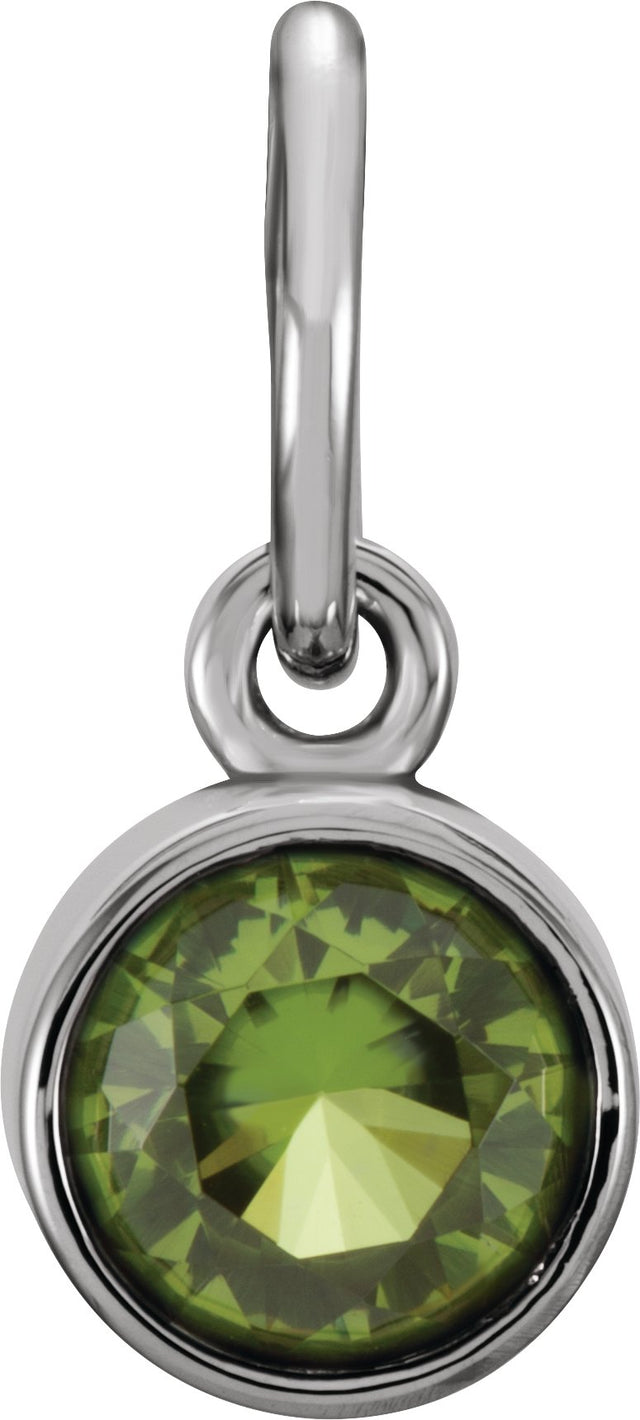 14K Gold Round Peridot Simulated Birthstone Pendant - White Gold