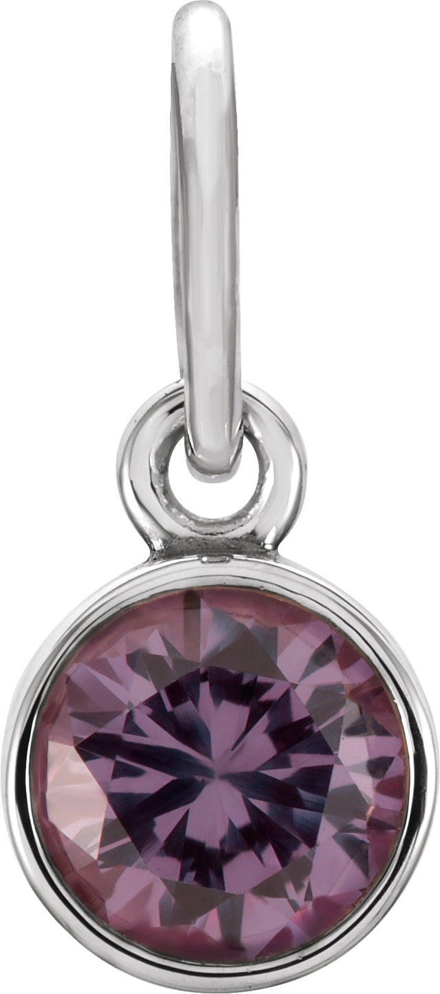 14K Gold Round Alexandrite Simulated Birthstone Pendant - White Gold