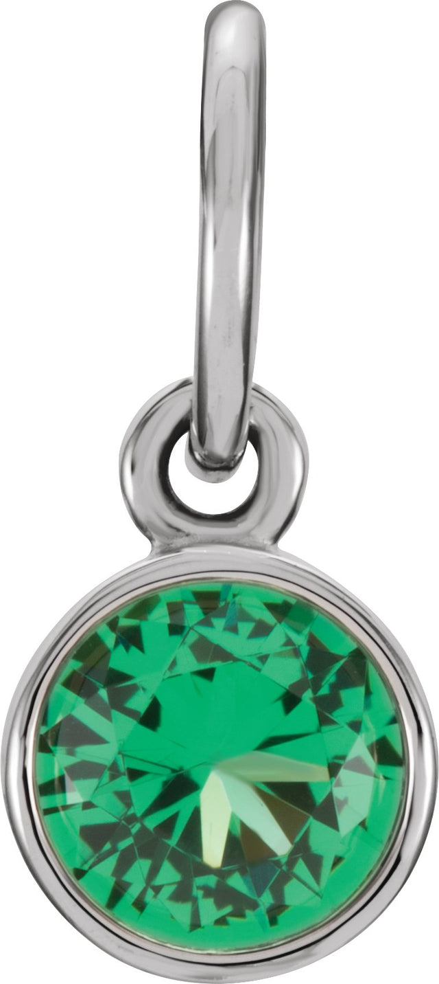 14K Gold Round Emerald Simulated Birthstone Pendant - White Gold