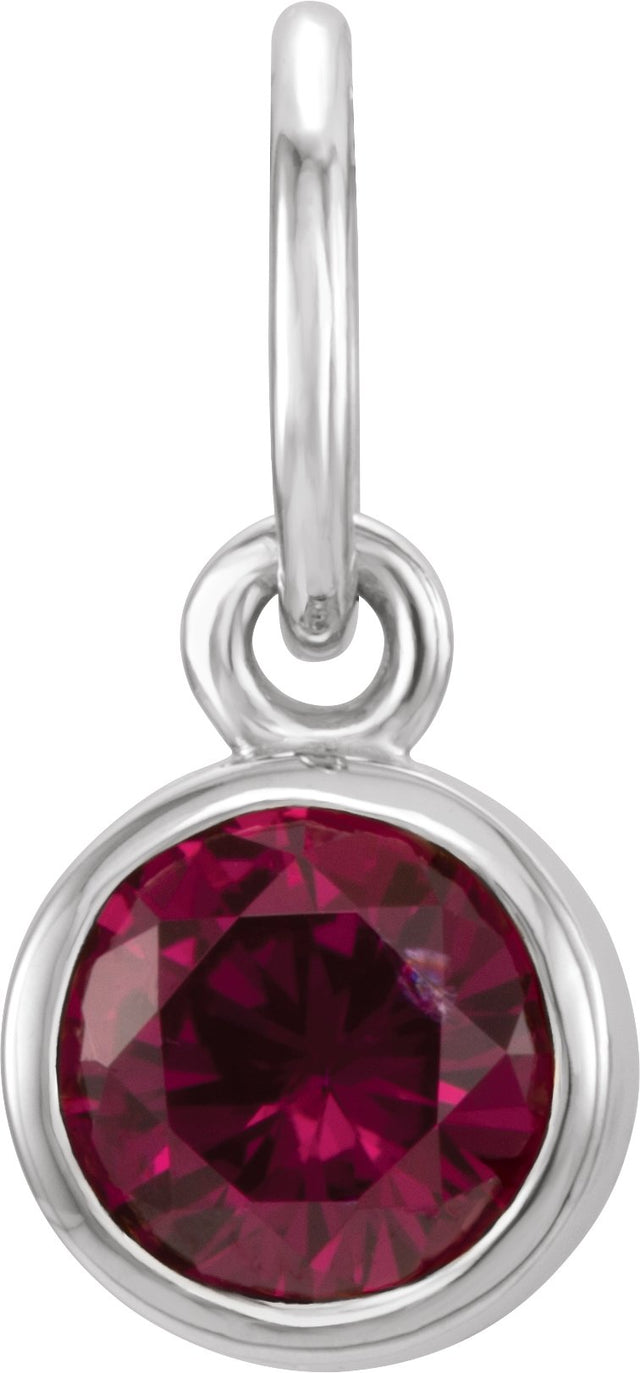 14K Gold Round Garnet Simulated Birthstone Pendant - White Gold