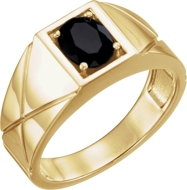 14K Gold Oval Natural Black Onyx Solitaire Ring – 8x6mm - Yellow Gold