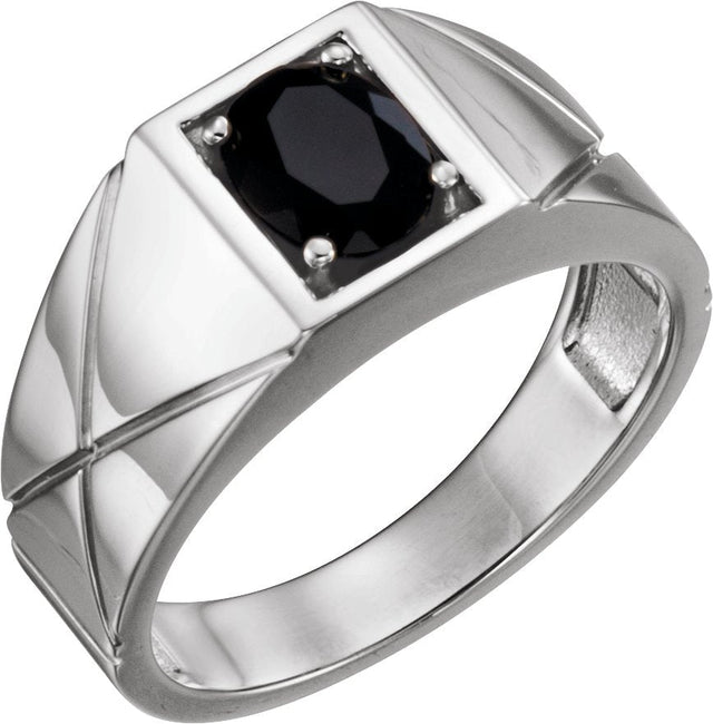 Platinum Oval Natural Black Onyx Solitaire Ring
