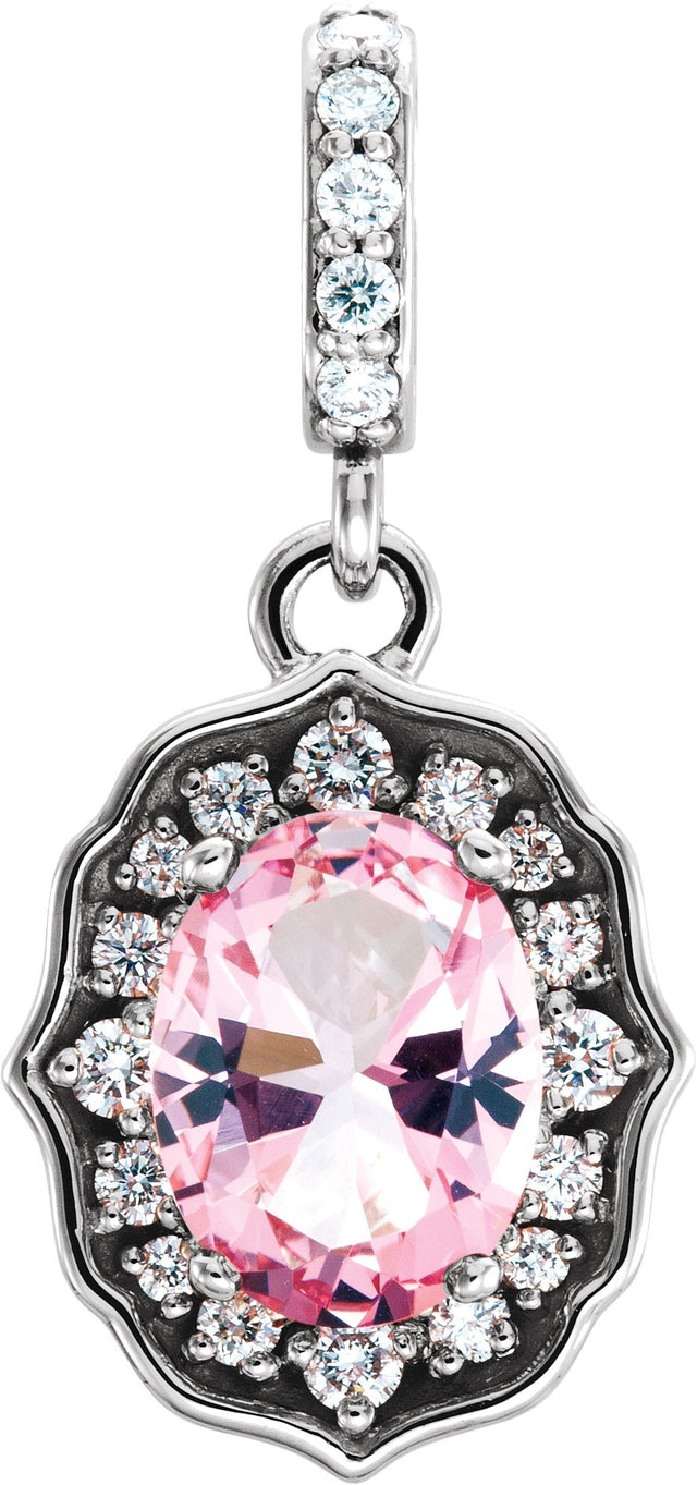 Platinum Oval Natural Peach Morganite & Natural Diamond Halo-Style Pendant