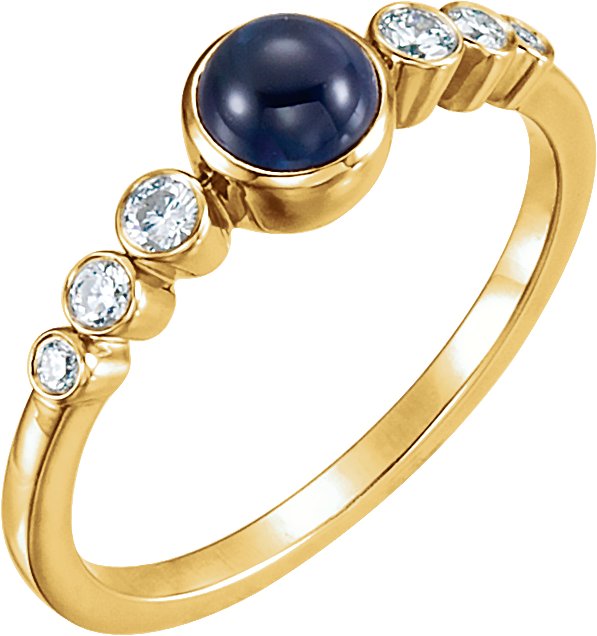 14K Gold Round Natural Blue Sapphire & Natural Diamond Bezel-Set Ring – 5mm Stones - Yellow Gold