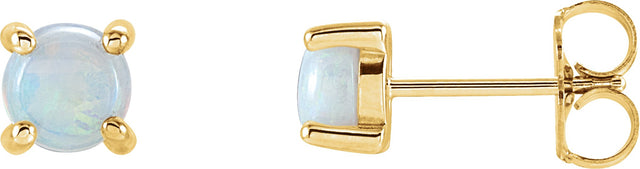 14K Gold Natural White Opal Round 4-Prong Cabochon Earrings - Yellow Gold
