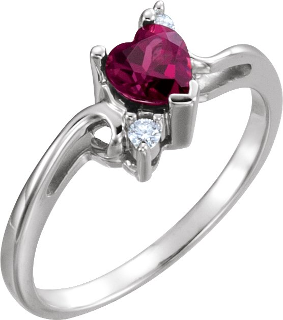 14K Gold Heart Natural Rhodolite Garnet & Natural Diamond Accented Ring