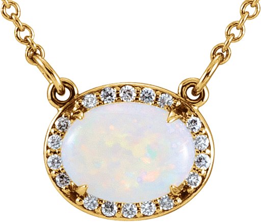14K Gold Oval Natural Diamond Halo-Style Necklace