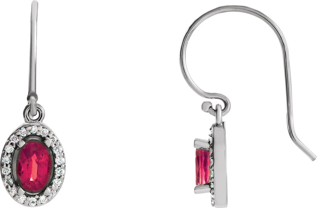 14K Gold Oval Natural Ruby & Natural Diamond Halo-Style Earrings