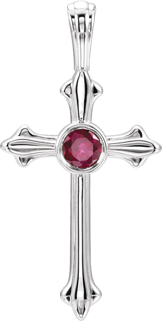 Platinum Round Natural Ruby Cross Pendant II