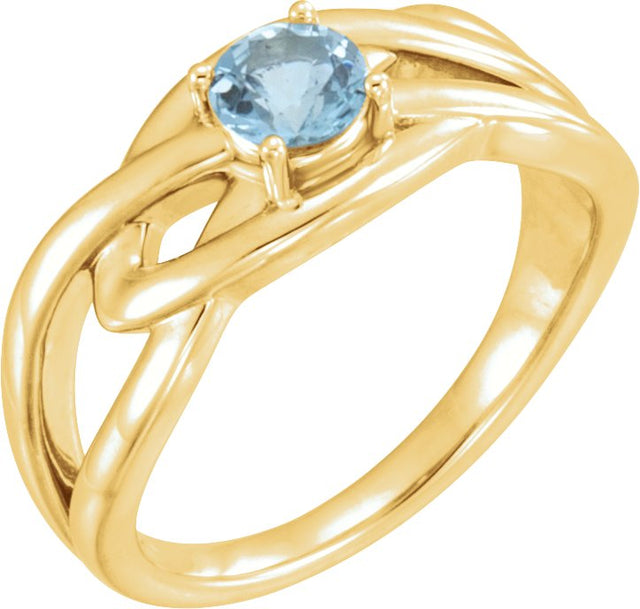 14K Gold Round Natural Aquamarine Solitaire Ring – 5mm Stones - Yellow Gold