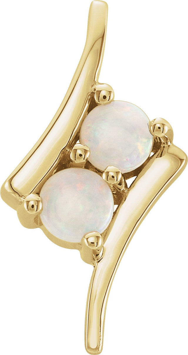 14K Gold Round Natural White Opal Two-Stone Necklace or Pendant - Yellow Gold