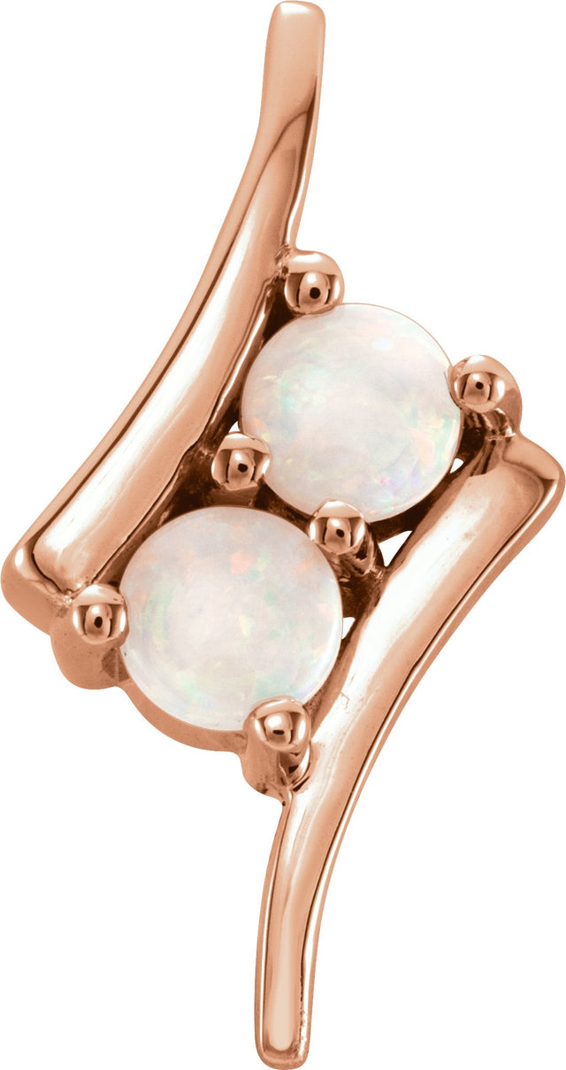 14K Gold Round Natural White Opal Two-Stone Necklace or Pendant - Rose Gold