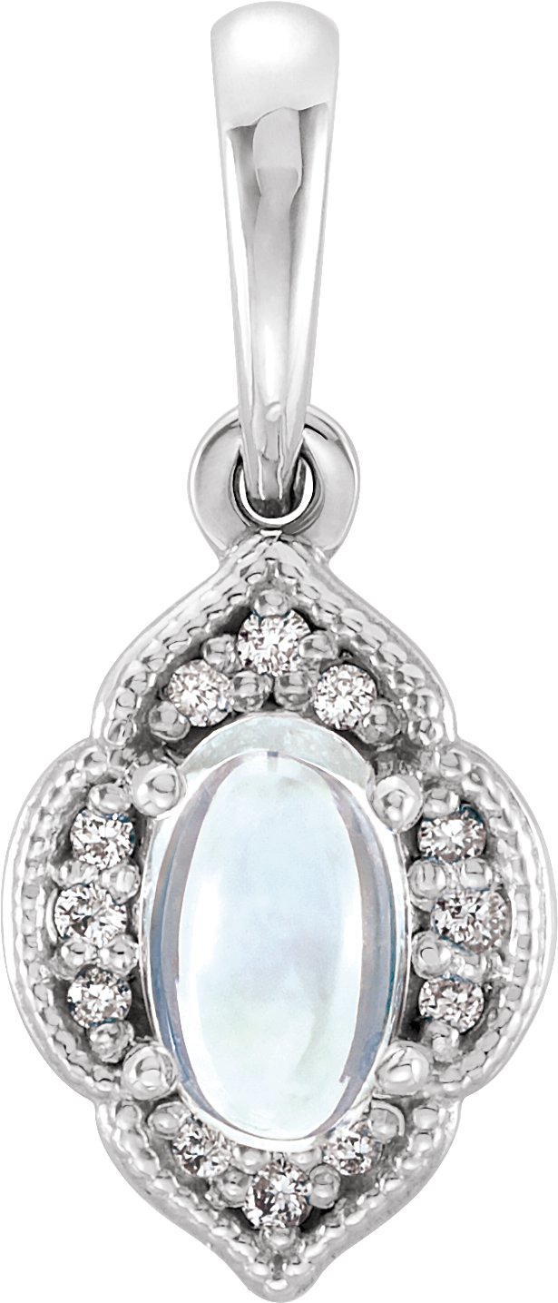 Platinum Oval Natural Rainbow Moonstone & Natural Diamond Accented Clover Necklace or Pendant – 0.03 CTW