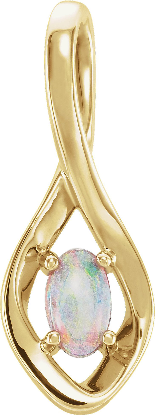 14K Gold Oval Natural White Opal Freeform Necklace or Pendant - Yellow Gold
