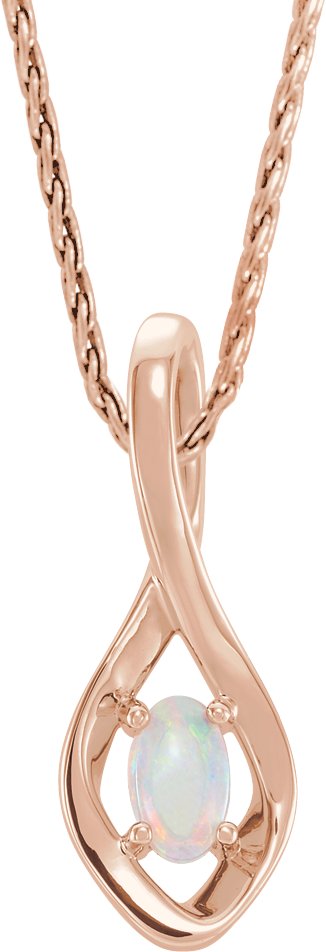 14K Gold Oval Natural White Opal Freeform Necklace or Pendant - Rose Gold