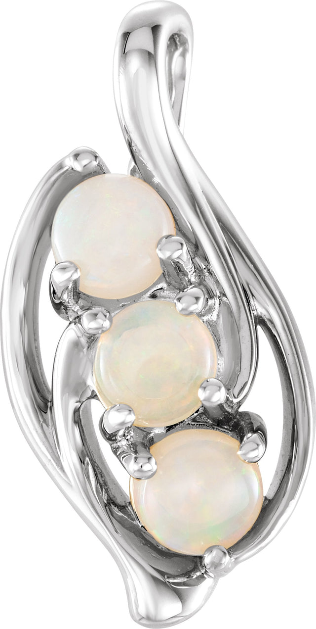 Platinum Round Natural White Opal Three-Stone Cabochon Pendant