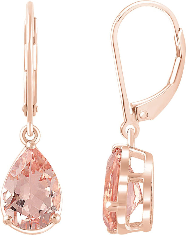 14K Gold Pear Natural Pink Morganite Solitaire Earrings