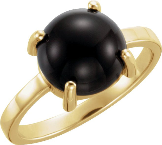 14K Gold Oval Natural Black Onyx Cabochon Solitaire Ring - Yellow Gold