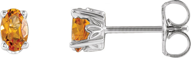 14K Gold Natural Citrine Oval 4-Prong Scroll Setting Stud Earrings - White Gold