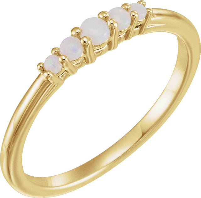 14K Gold Round Natural White Opal Accented Ring - Yellow Gold