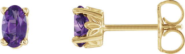 14K Gold Natural Amethyst Oval 4-Prong Scroll Setting Stud Earrings - Yellow Gold