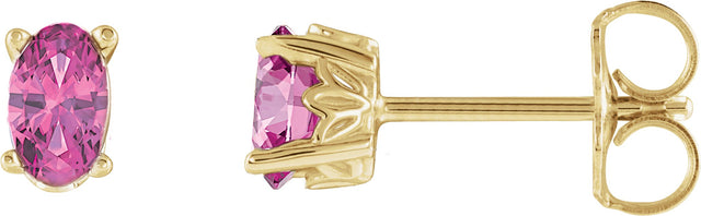 14K Gold Natural Pink Tourmaline Oval 4-Prong Scroll Setting Stud Earrings - Yellow Gold