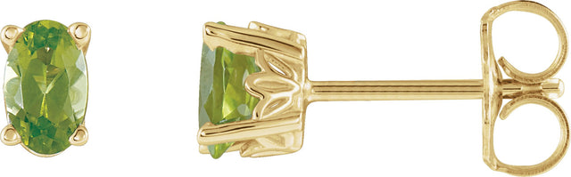 14K Gold Natural Peridot Oval 4-Prong Scroll Setting Stud Earrings - Yellow Gold