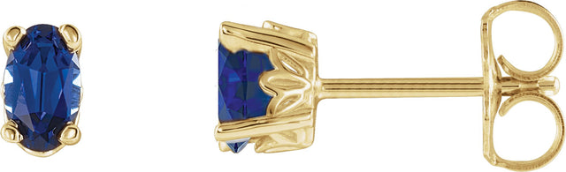 14K Gold Lab-Grown Blue Sapphire Oval 4-Prong Scroll Setting Stud Earrings - Yellow Gold