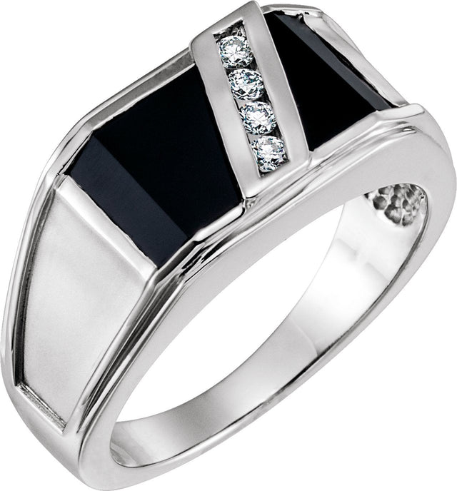 10K Gold Natural Black Onyx & Natural Diamond Accented Ring - White Gold