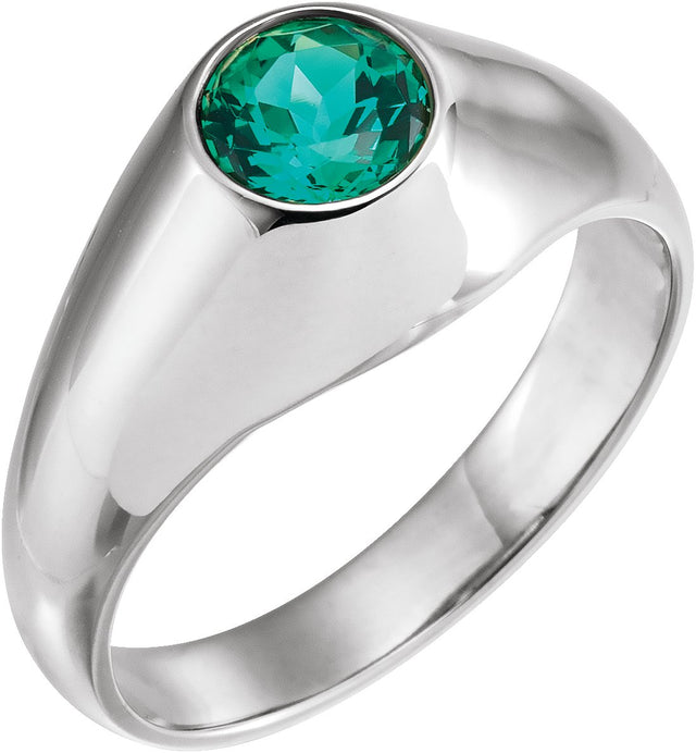 14K Gold Round Lab-Grown Emerald Bezel-Set Solitaire Ring – 6.5mm Stones - White Gold