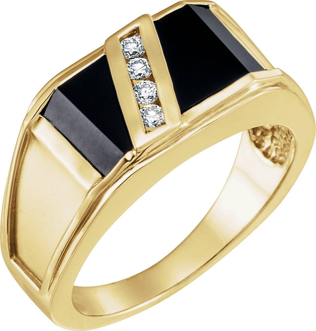 10K Gold Natural Black Onyx & Natural Diamond Accented Ring - Yellow Gold
