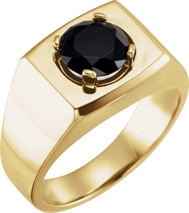 14K Gold Round Natural Black Onyx Solitaire Ring – 8mm Stones - Yellow Gold