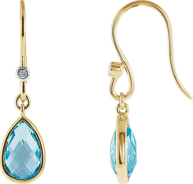 14K Gold Pear Natural Swiss Blue Topaz & Natural Diamond Accented Earrings