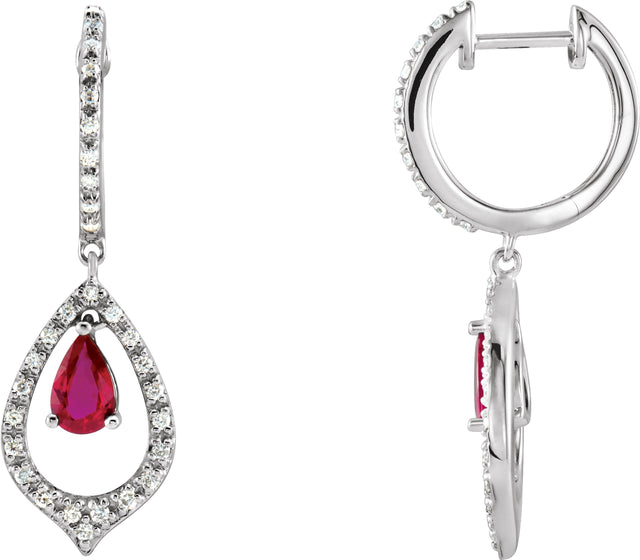 14K Gold Pear Natural Ruby & Natural Diamond Accented Dangle Earrings
