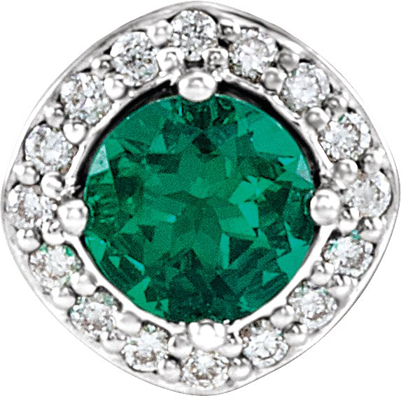 Platinum Round Lab-Grown Emerald & Natural Diamond Halo-Style Necklace or Pendant – 0.08 CTW