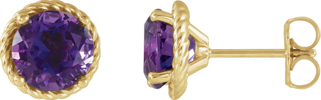 14K Gold Round Natural Amethyst Rope Earrings - Yellow Gold