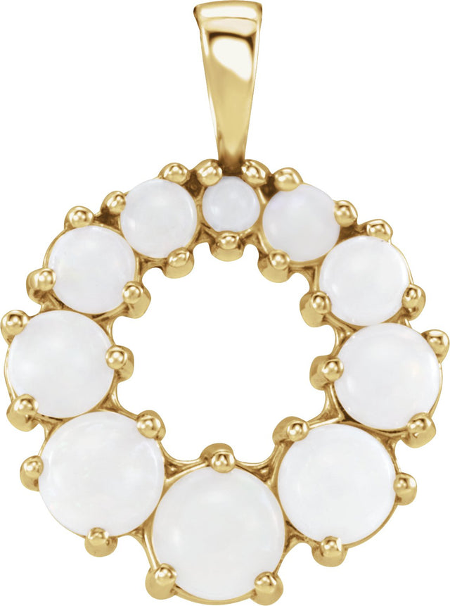 14K Gold Round Natural White Opal Halo-Style Necklace or Pendant - Yellow Gold