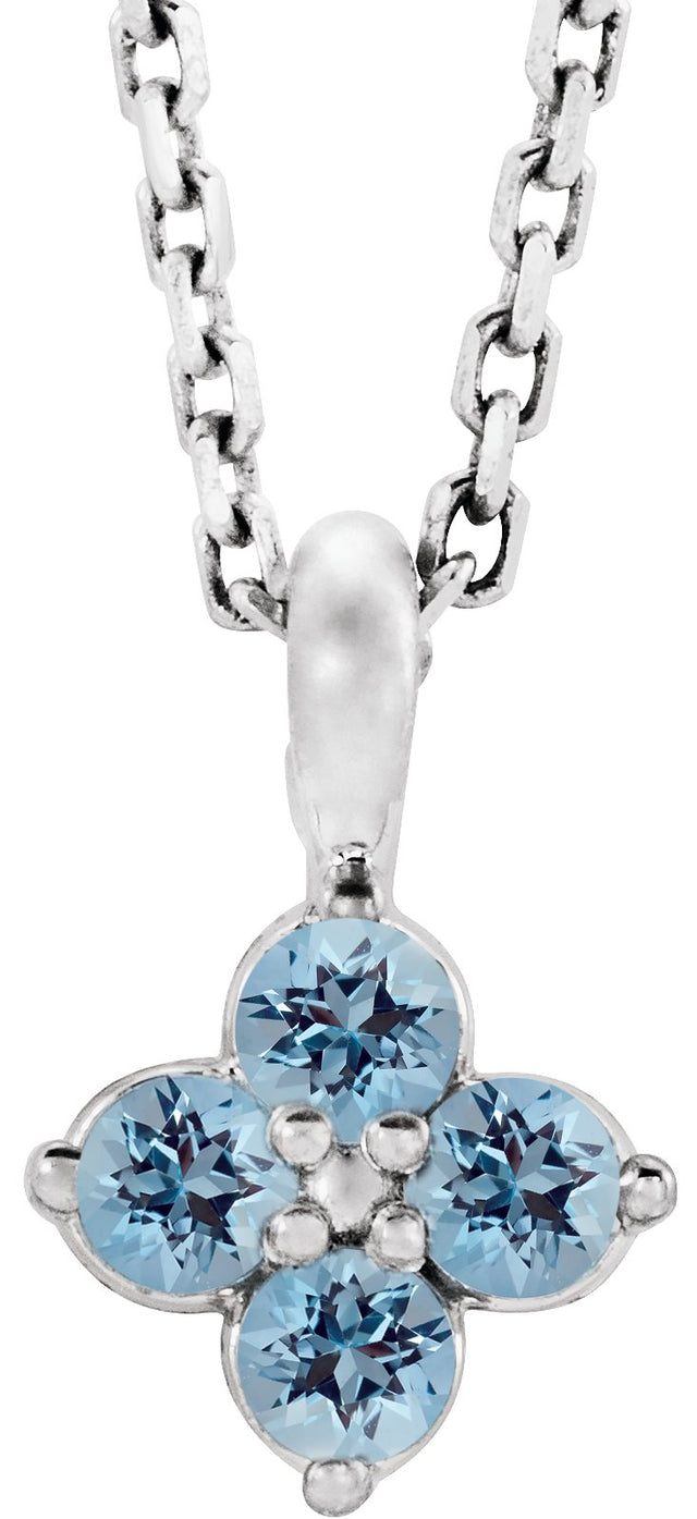 Platinum Round Natural Aquamarine Youth Birthstone Necklace or Pendant