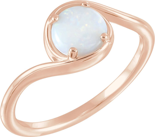 14K Gold Round Natural White Opal Bypass Cabochon Ring - Rose Gold