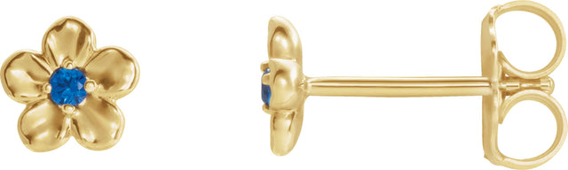 14K Gold Round Blue Sapphire Youth Flower Earrings - Yellow Gold