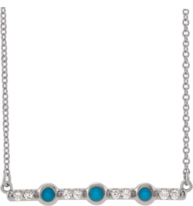 Platinum Round Natural Turquoise & Natural Diamond Accented Cabochon Bar Necklace – 1/8 CTW