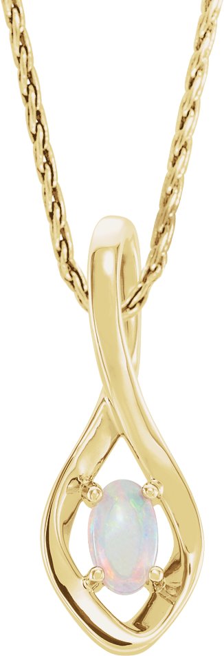 14K Gold Oval Natural White Opal Freeform Necklace or Pendant - Yellow Gold