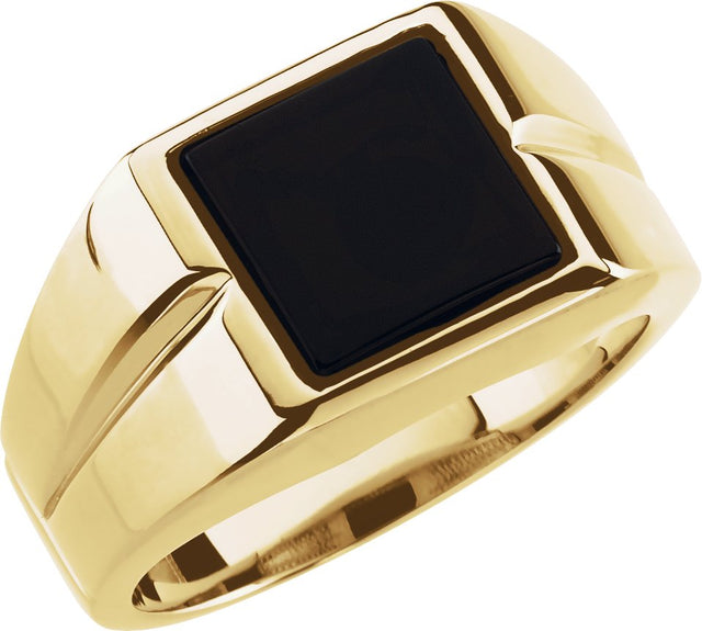 10K Gold Square Natural Black Onyx Bezel-Set Cabochon Ring - Yellow Gold