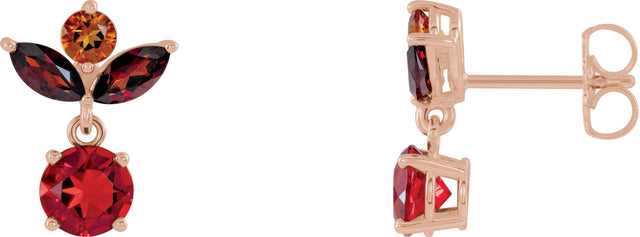14K Gold Round Natural Mexican Fire Opal Multi-Shape Earrings - Rose Gold
