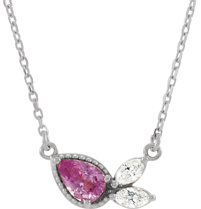 Platinum Pear Natural Pink Sapphire & Natural Diamond Multi-Shape Necklace