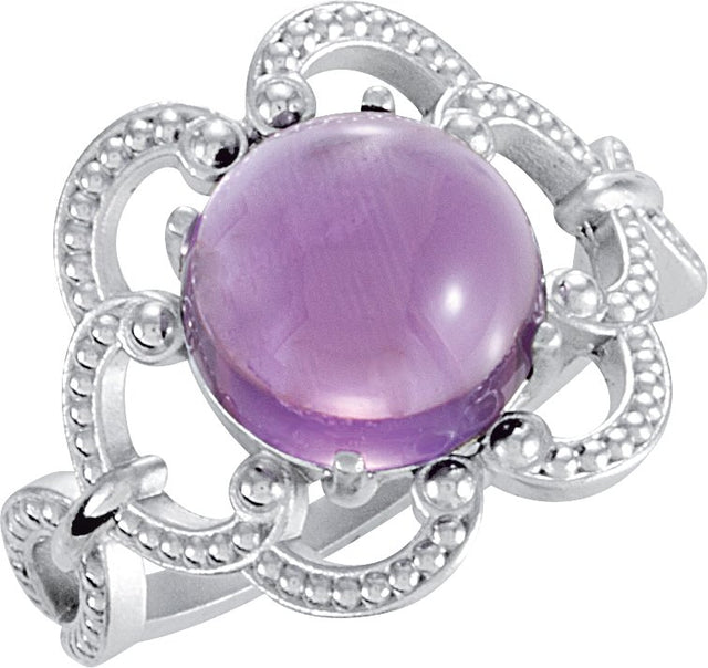 14K Gold Round Natural Amethyst Cabochon Ring