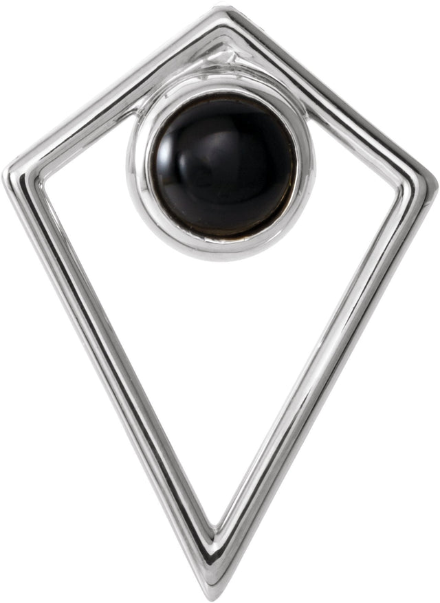 Platinum Round Natural Black Onyx Cabochon Pyramid Necklace or Pendant