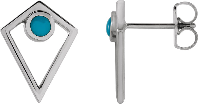Platinum Round Natural Turquoise Cabochon Pyramid Earrings