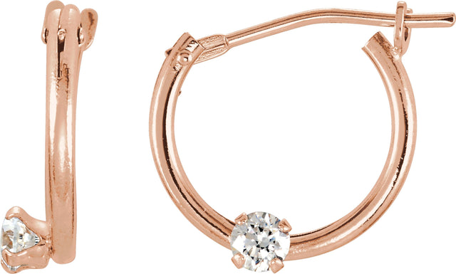14K Gold Round White Cubic Zirconia Youth Accented Hoop Earrings - Rose Gold