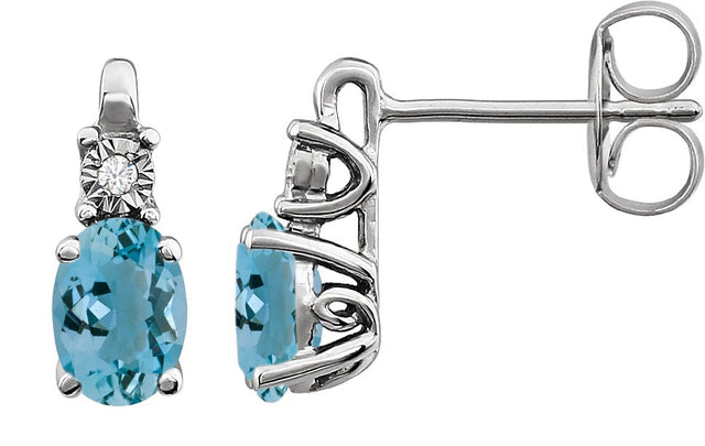 14K Gold Oval Natural Aquamarine & Natural Diamond Accented Birthstone Earrings
